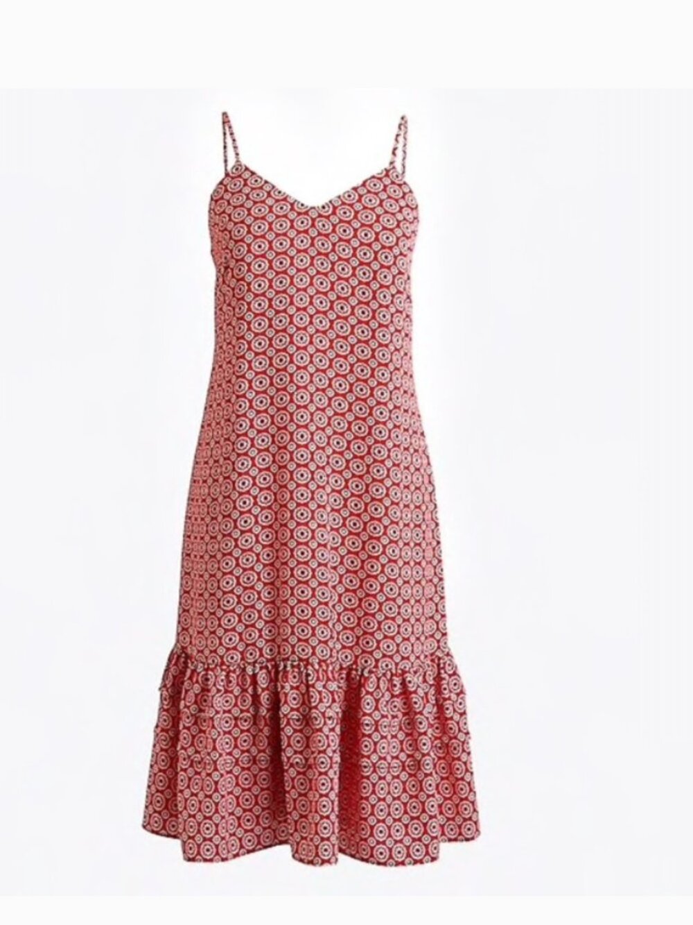 J. Crew Red Printed Ruffle Hem Summer Sundress Size 8 - Picture 6 of 13